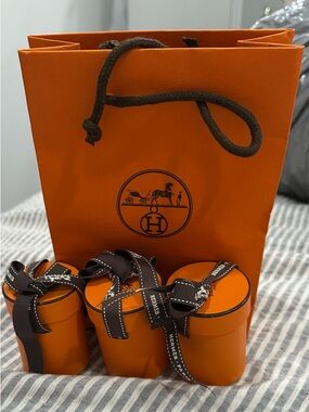 Hermes Orange Gift Set with Brown Ribbon Accents